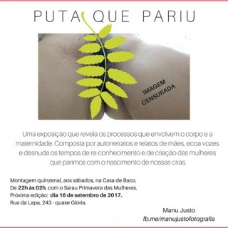 Convite para a exposição Puta Que Pariu censurado pelo Facebook